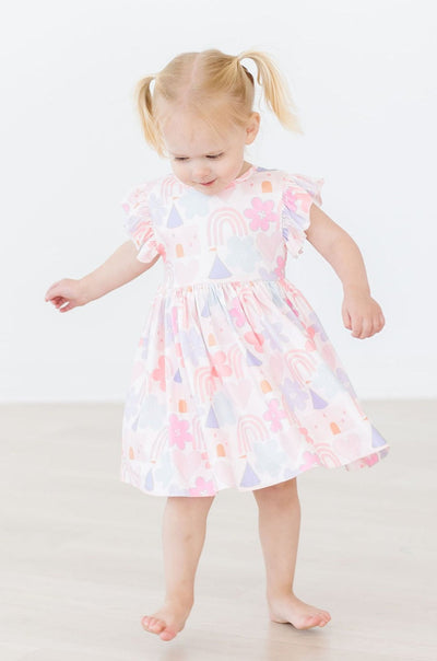 Mila & Rose:  Castles & Rainbows Flutter Sleeve Twirl Dress