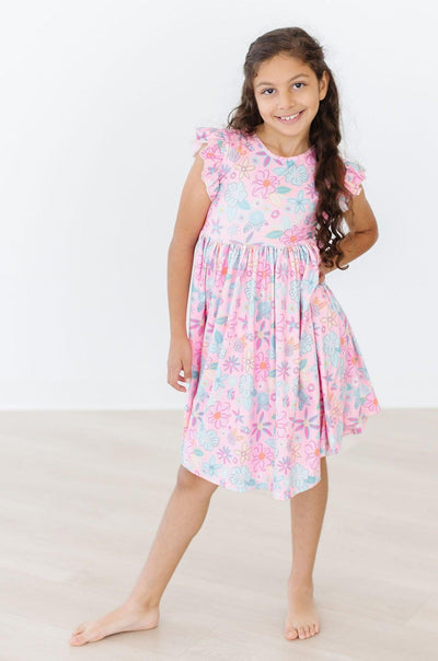 Mila & Rose:  Beachy Blooms Flutter Sleeve Twirl Dress