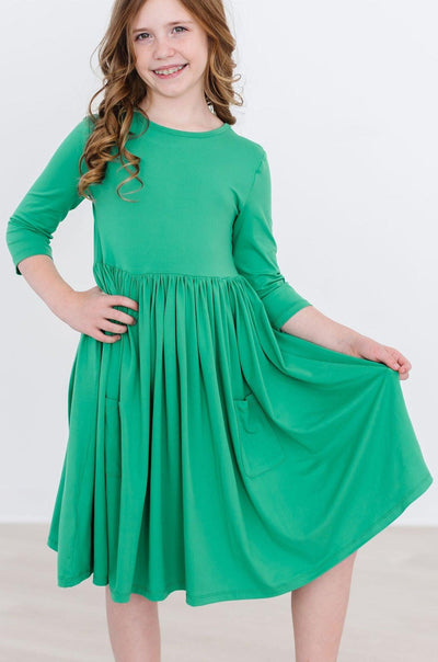 Mila & Rose:  Kelly Green 3/4 Pocket Twirl Dress