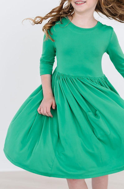 Mila & Rose:  Kelly Green 3/4 Pocket Twirl Dress