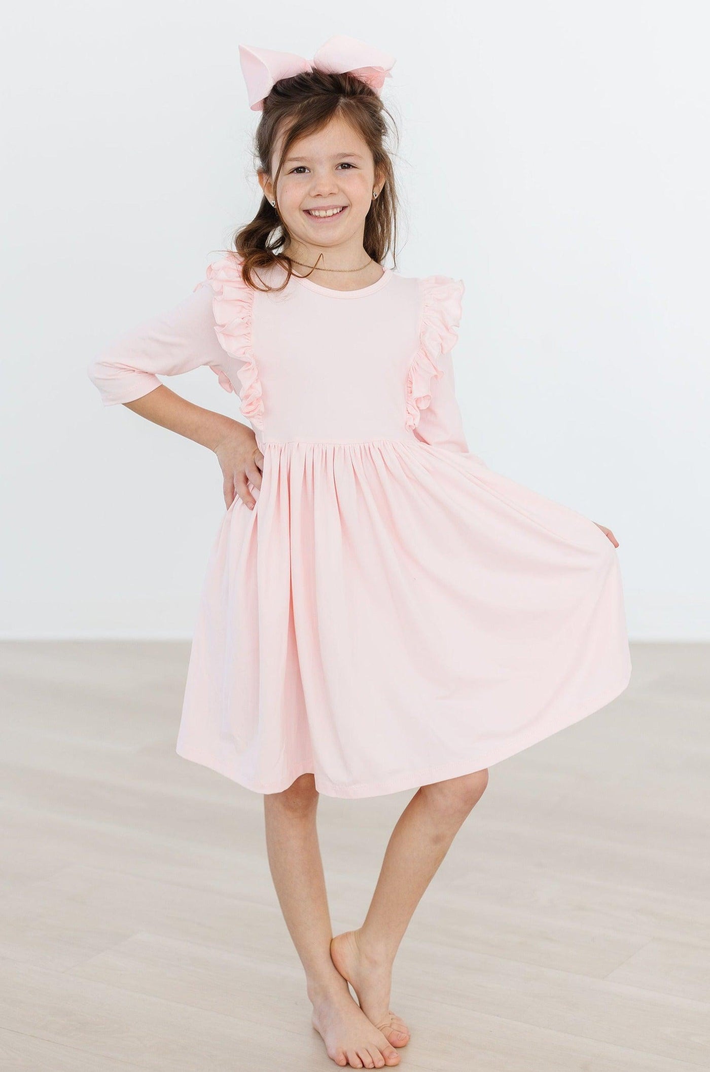 Mila & Rose:  Petal Pink 3/4 Sleeve Ruffle Twirl Dress