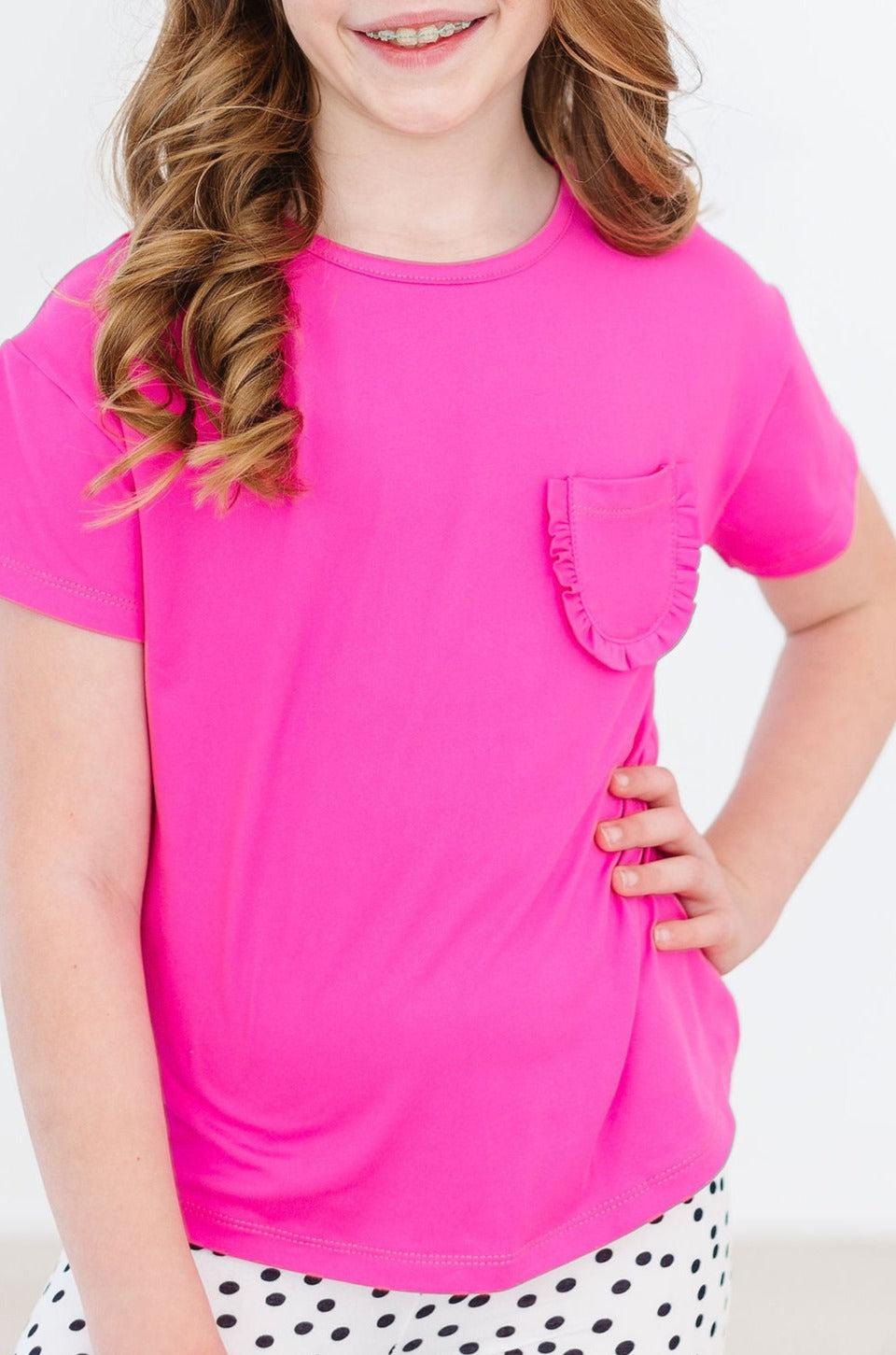 Mila & Rose:  Hot Pink Ruffle Pocket Tee