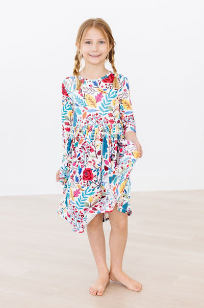 Mila & Rose:  Winter Berries 3/4 Sleeve Pocket Twirl Dress