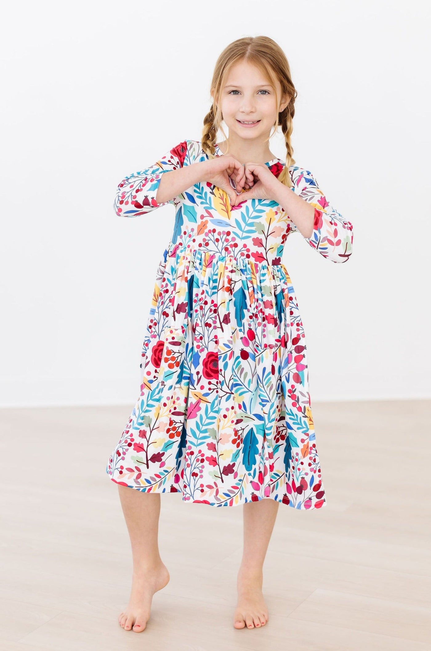 Mila & Rose:  Winter Berries 3/4 Sleeve Pocket Twirl Dress