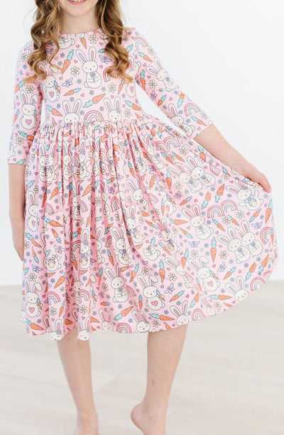 Mila & Rose:  Springtime Bunnies 3/4 Sleeve Pocket Twirl Dress