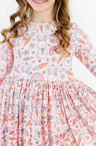 Mila & Rose:  Springtime Bunnies 3/4 Sleeve Pocket Twirl Dress