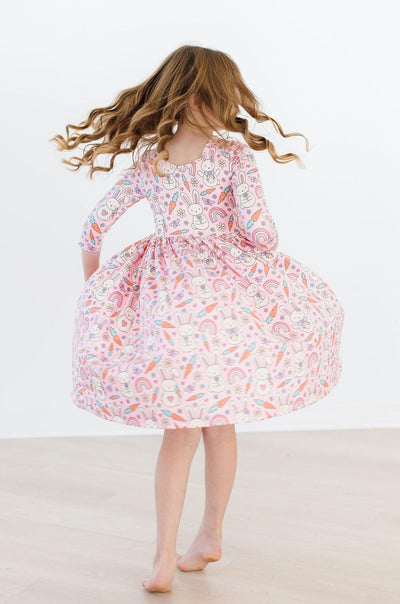 Mila & Rose:  Springtime Bunnies 3/4 Sleeve Pocket Twirl Dress