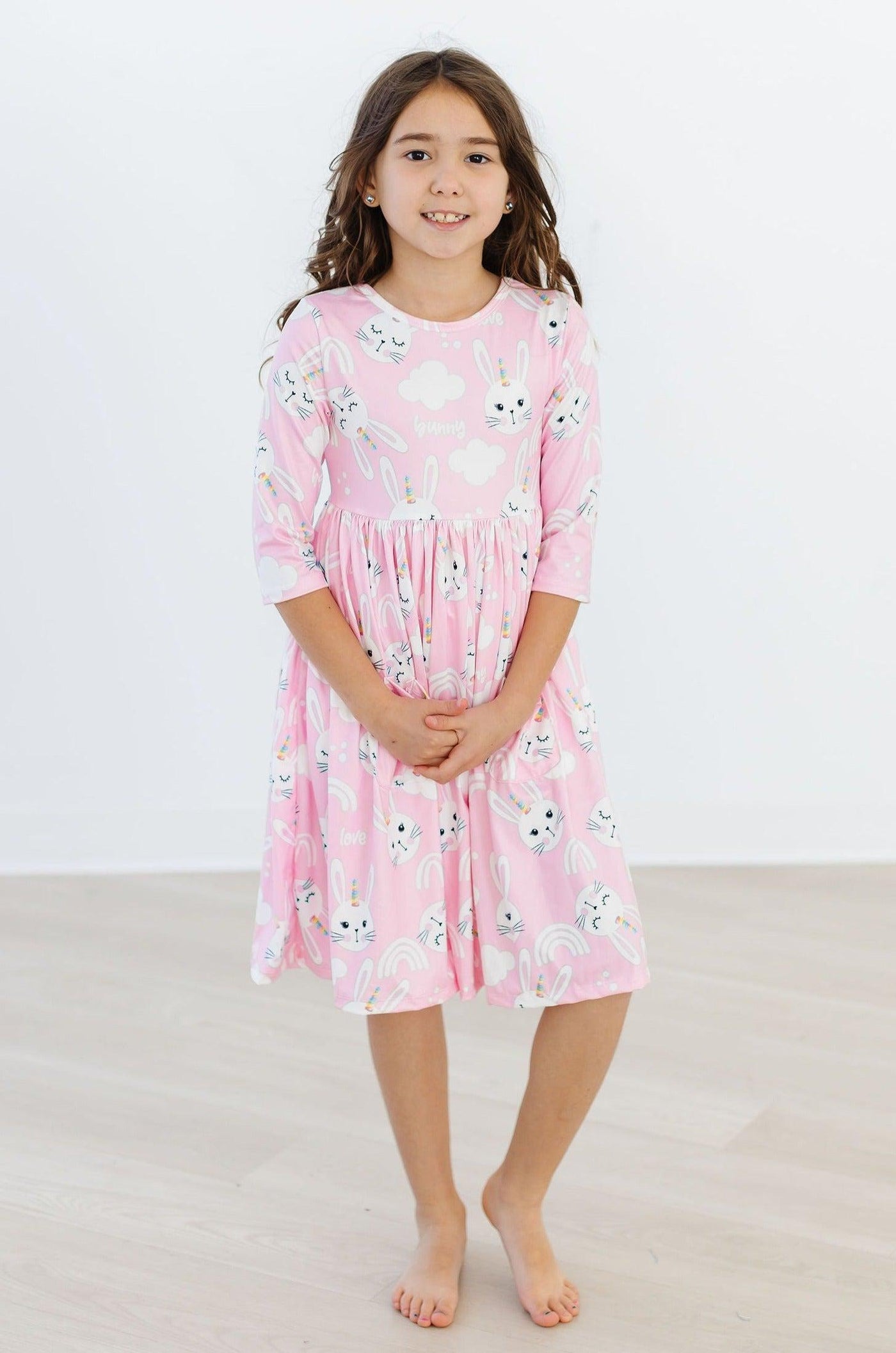 Mila & Rose:  Bunny Love 3/4 Sleeve Pocket Twirl Dress