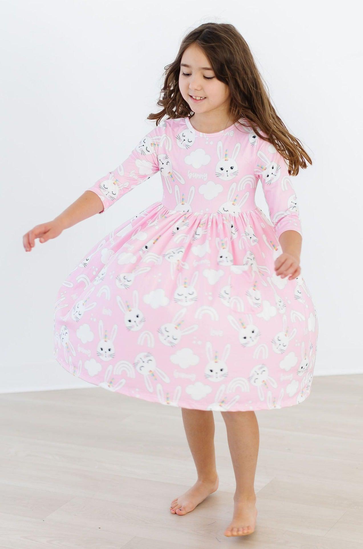 Mila & Rose:  Bunny Love 3/4 Sleeve Pocket Twirl Dress