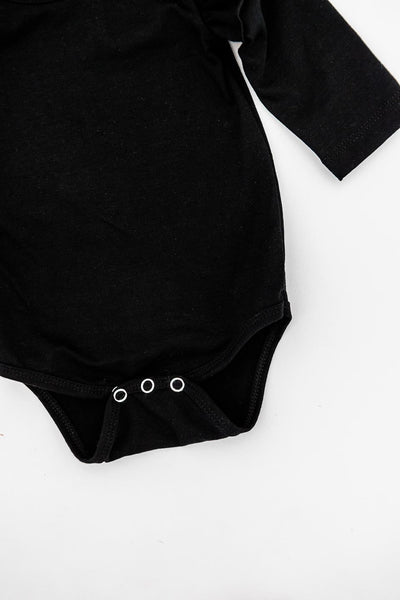 Mila & Rose:  Black L/S Flutter Bodysuit