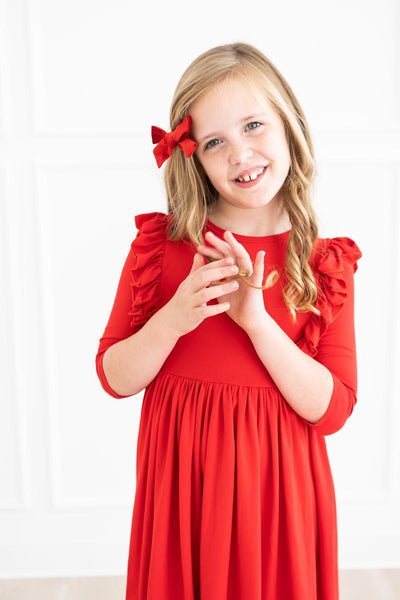 Mila & Rose:  Red 3/4 Ruffle Twirl Dress