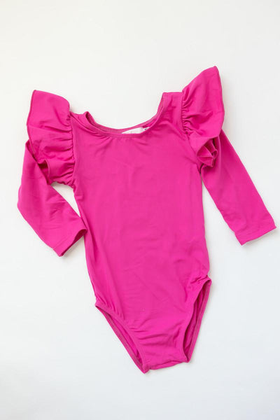 Mila & Rose:  Hot Pink L/S Flutter Sleeve Leotard