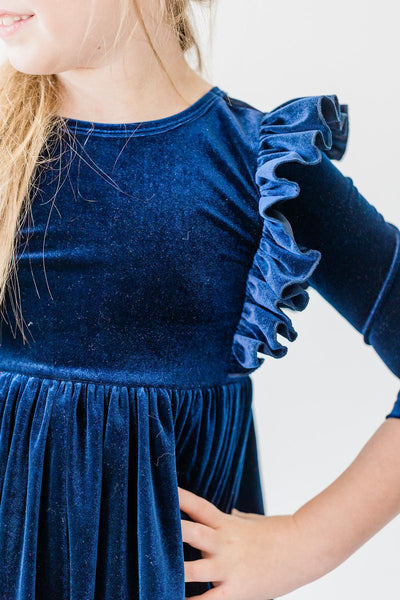 Mila & Rose:  Navy Velvet Ruffle Twirl Dress