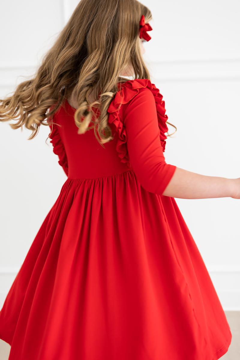 Mila & Rose:  Red 3/4 Ruffle Twirl Dress