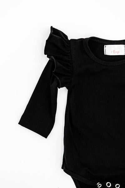 Mila & Rose:  Black L/S Flutter Bodysuit