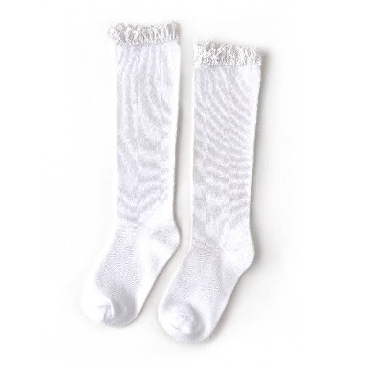 Little Stocking Co. Lace Top Knee Highs: White