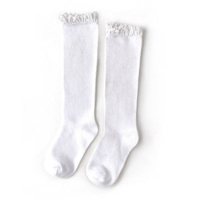 Little Stocking Co. Lace Top Knee Highs: White