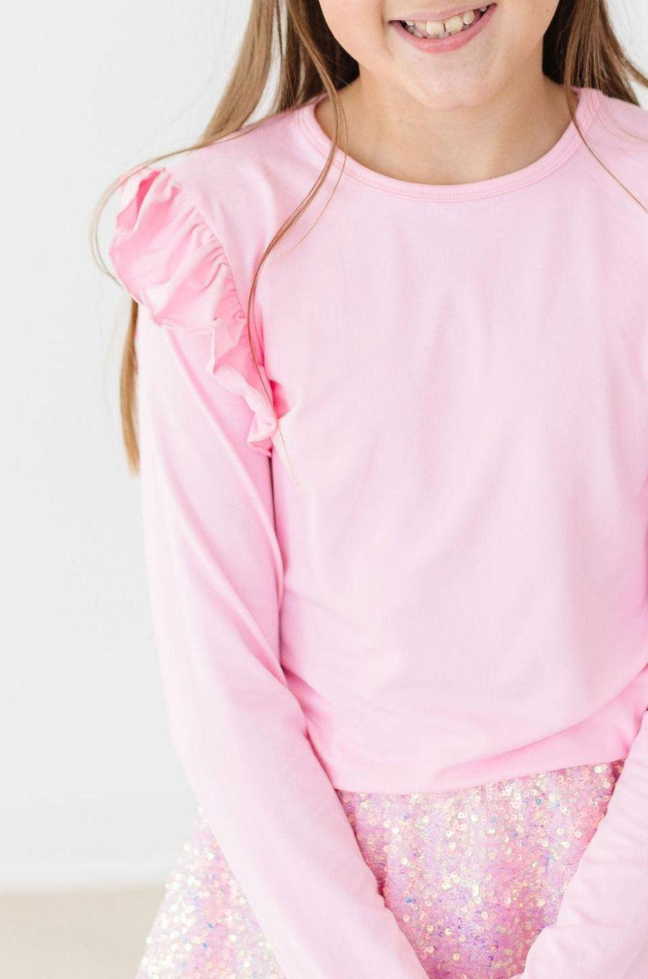 Mila & Rose:  Bubblegum Pink L/S Ruffle Tee