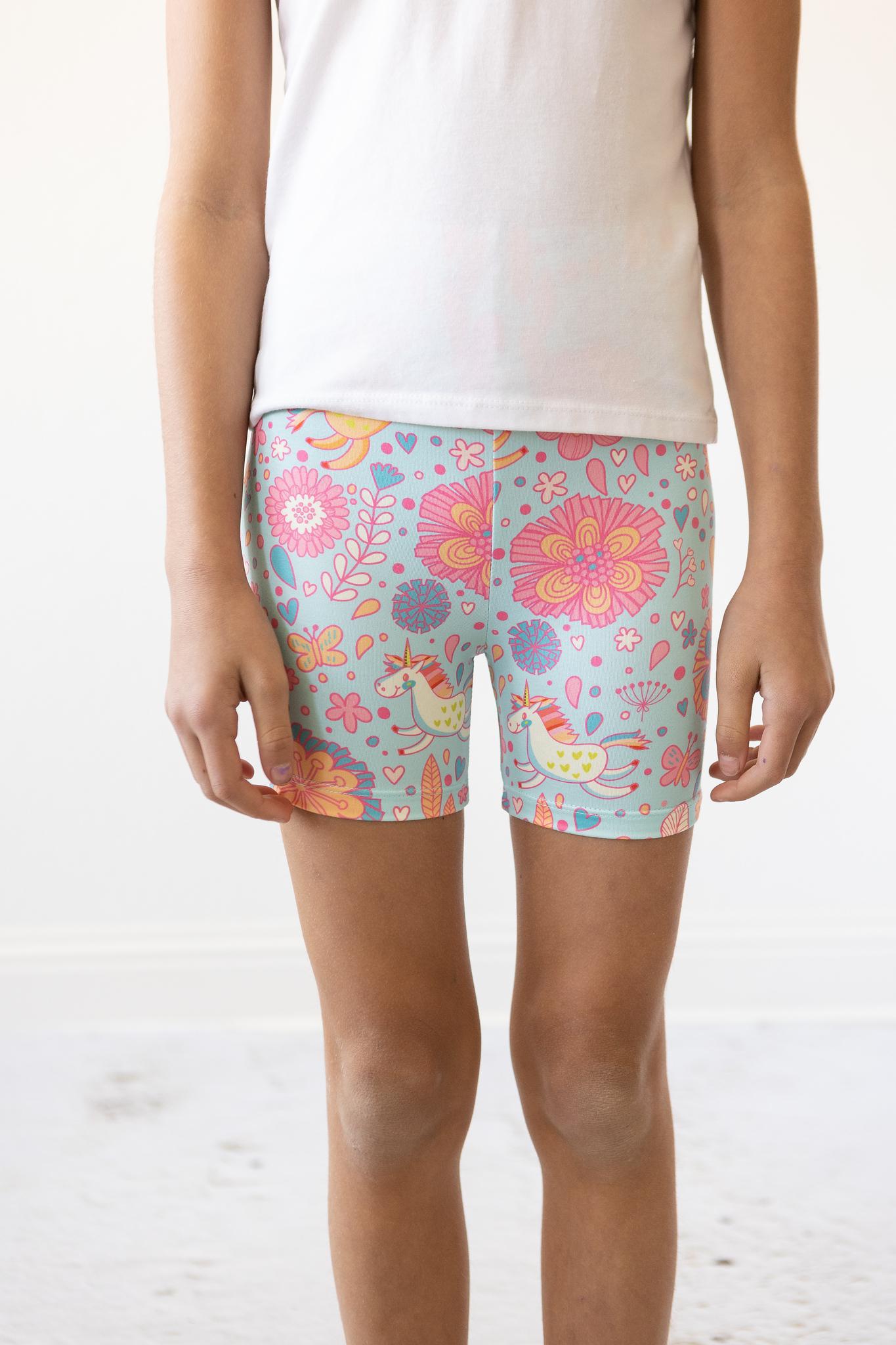 Mila & Rose:  Blue Retro Unicorns Twirl Shorts