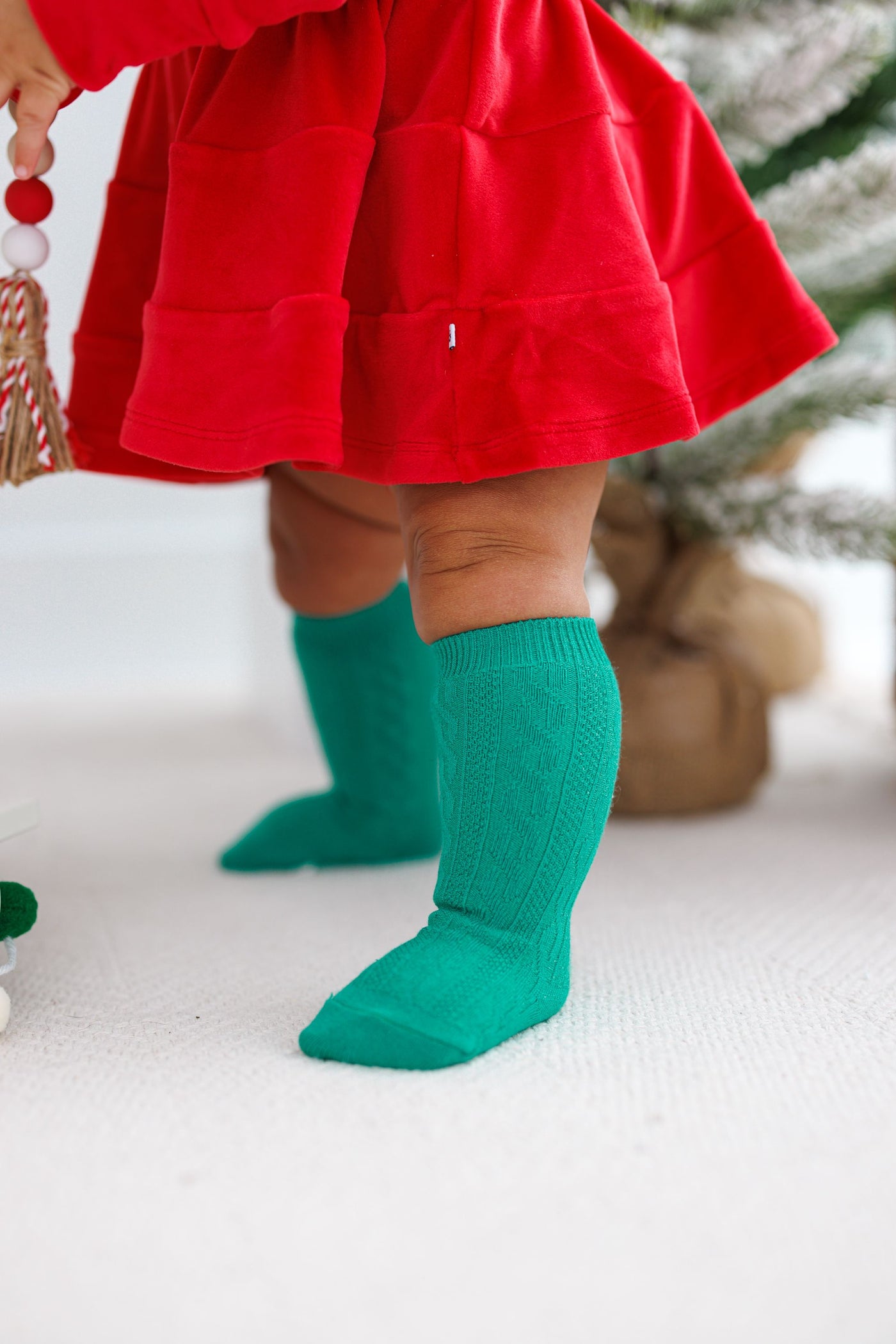 Birdie Bean Knee High Socks Set: Red and Green