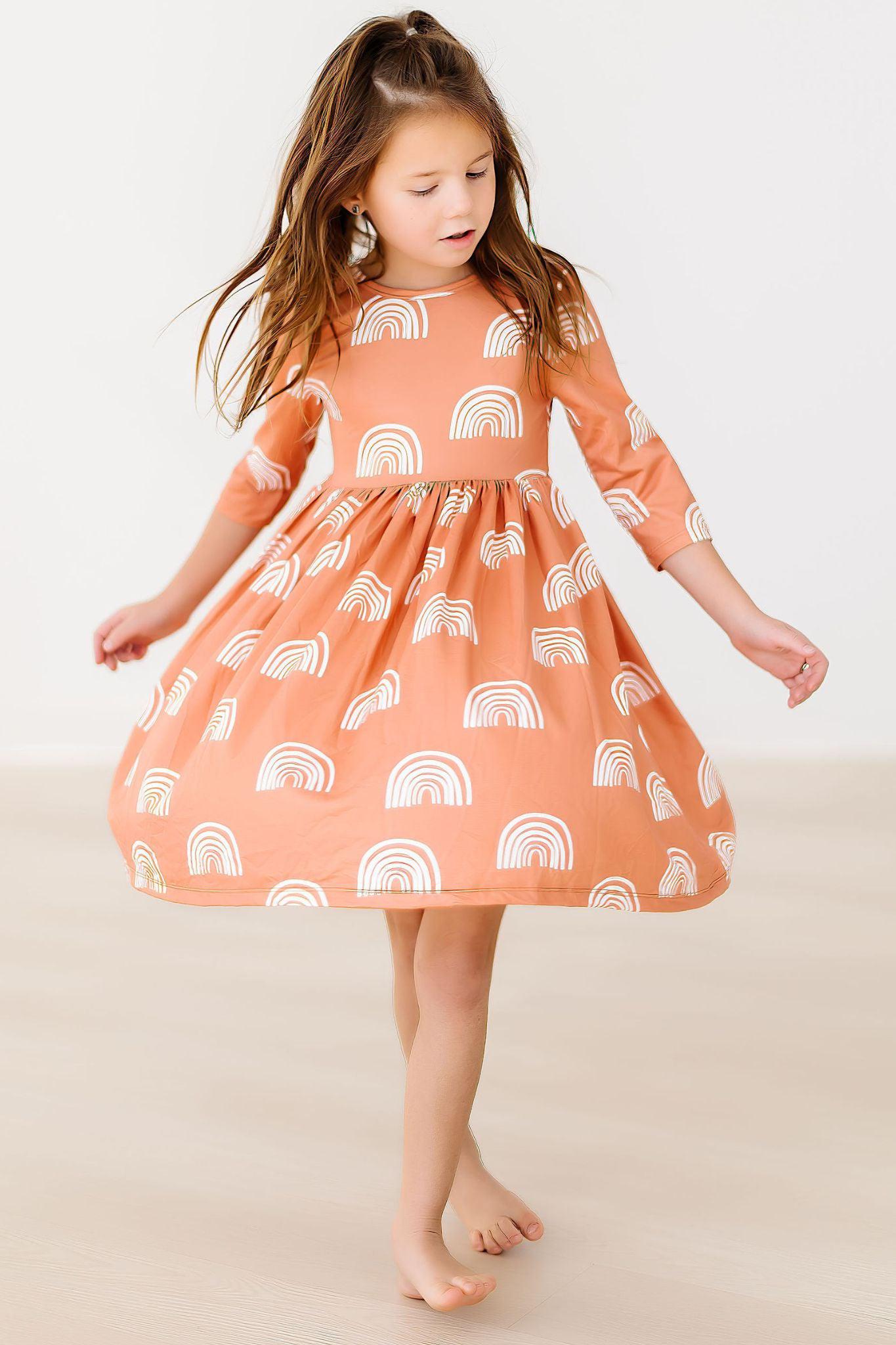 Mila & Rose:  Rainbows in Fall 3/4 Sleeve Twirl Dress