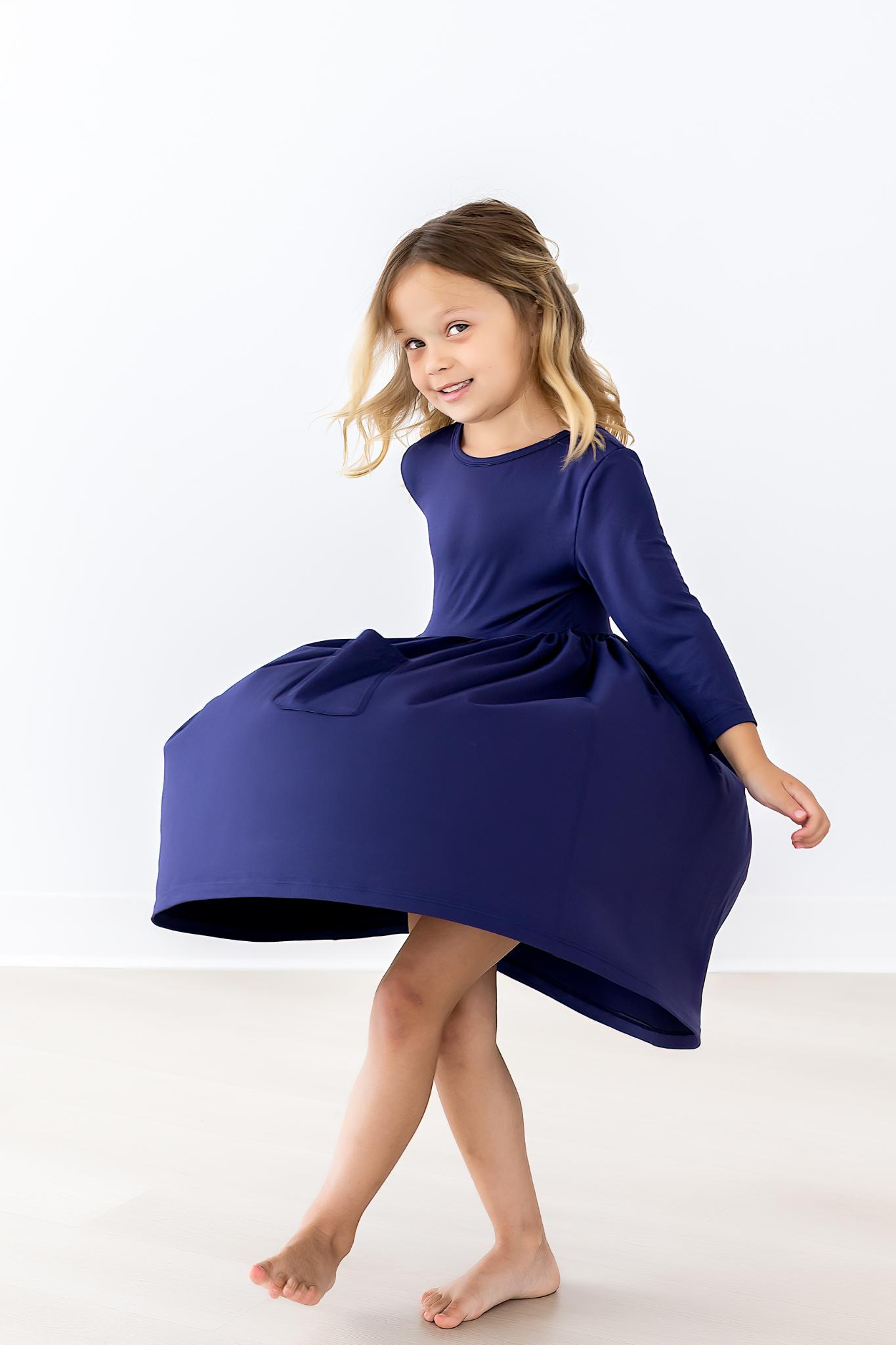 Mila & Rose:  Navy 3/4 Pocket Twirl Dress