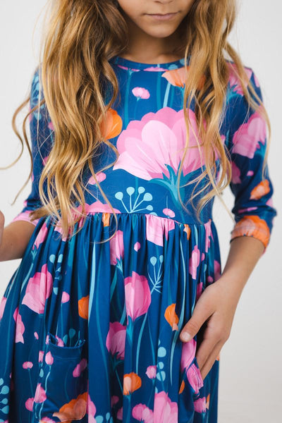 Mila & Rose:  Poppies 3/4 Sleeve Pocket Twirl Dress