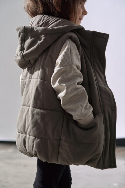 Little Bipsy Hooded Puffer Vest: Army Green