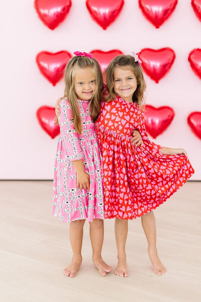 Mila & Rose:  Hearts & Hugs 3/4 Sleeve Pocket Twirl Dress