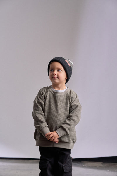 Little Bipsy Elevated Waffle Crewneck: Army Green