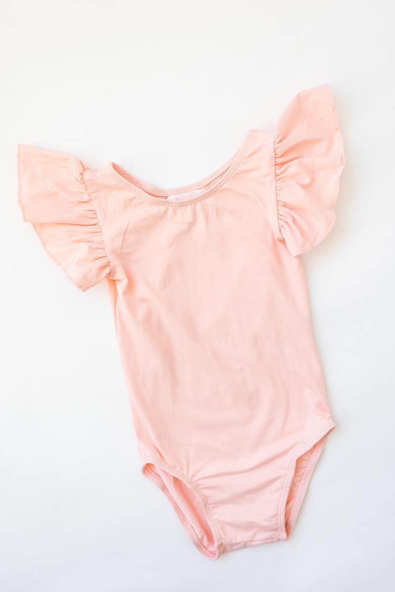 Mila & Rose:  Peach S/S Flutter Sleeve Leotard