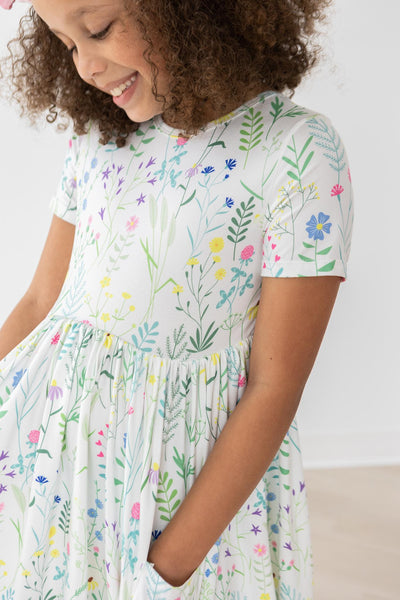 Mila & Rose:  Spring Dandelion Floral S/S Pocket Twirl Dress