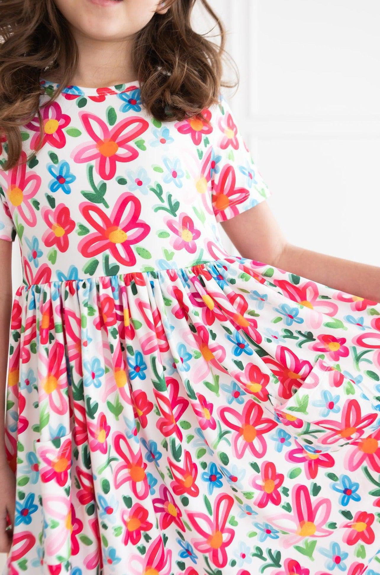 Mila & Rose:  Neon Floral S/S Pocket Twirl Dress