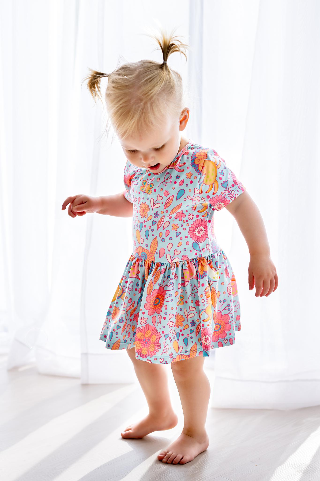 Mila & Rose:  Blue Retro Unicorns S/S Twirl Bodysuit