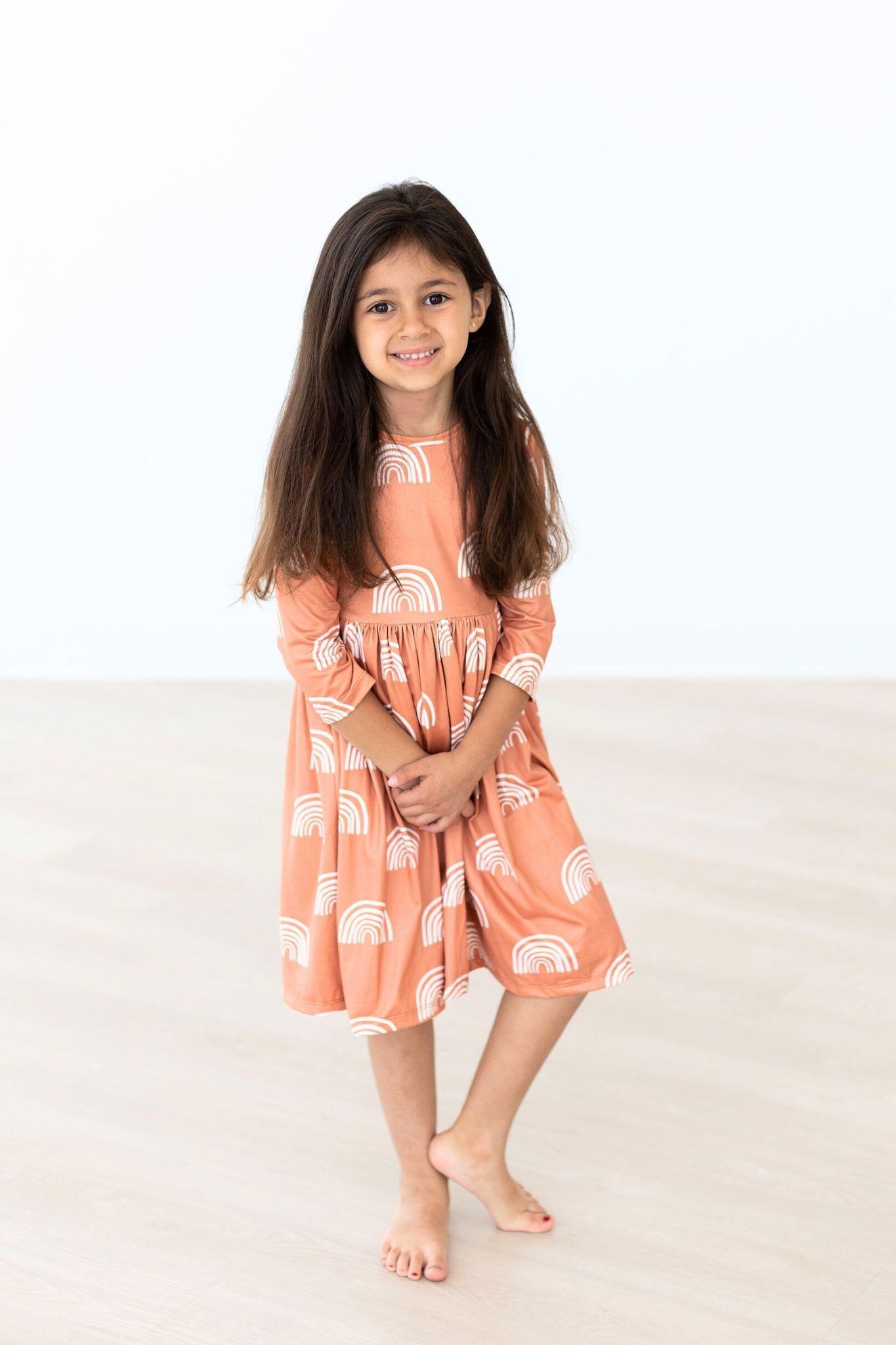 Mila & Rose:  Rainbows in Fall 3/4 Sleeve Twirl Dress