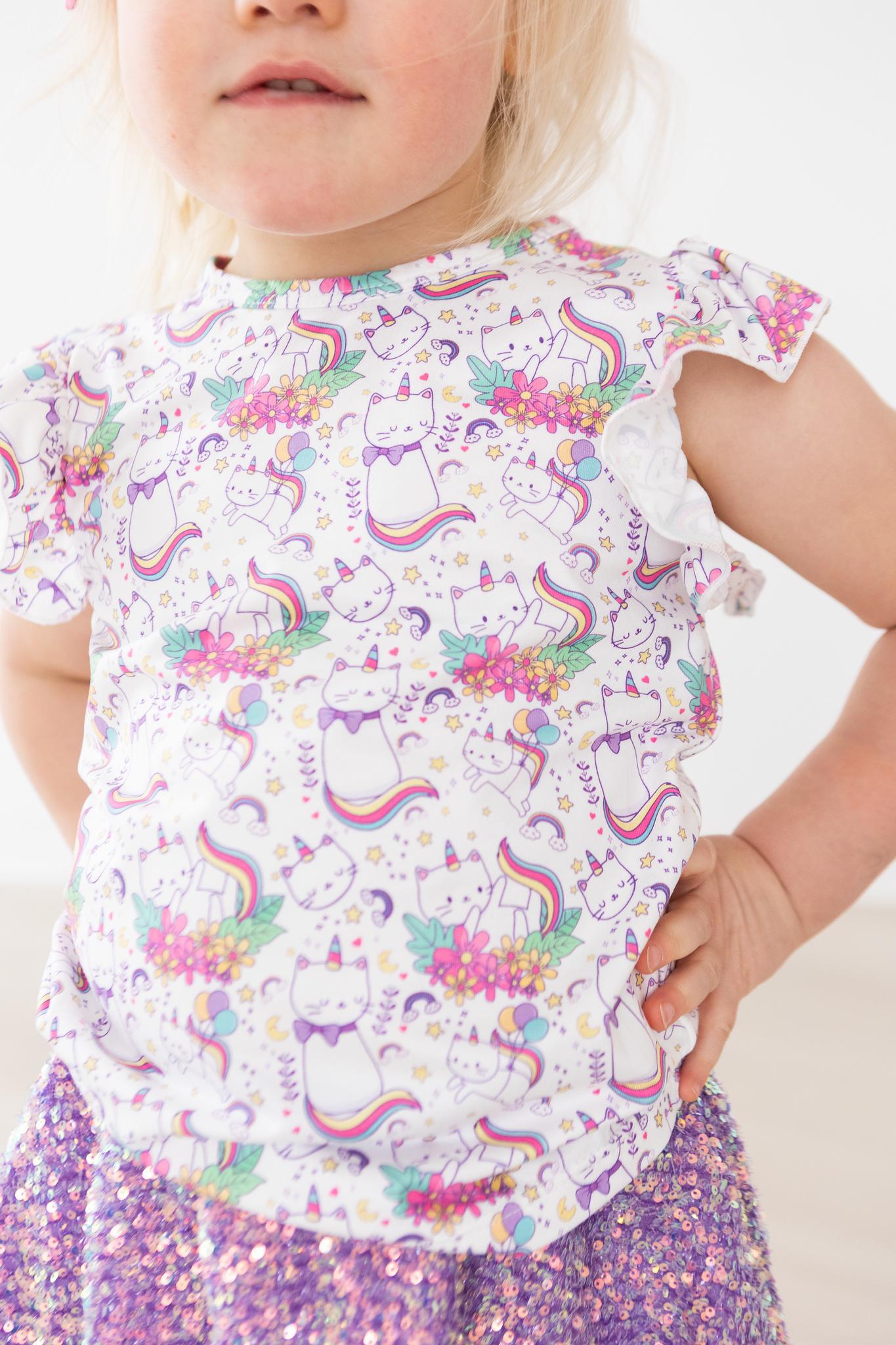 Mila & Rose:  Rainbow Kitties S/S Ruffle Tee