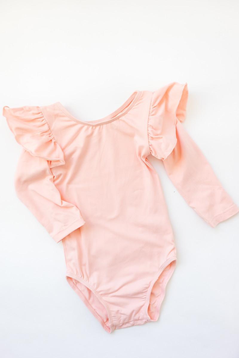 Mila & Rose:  Peach L/S Flutter Sleeve Leotard