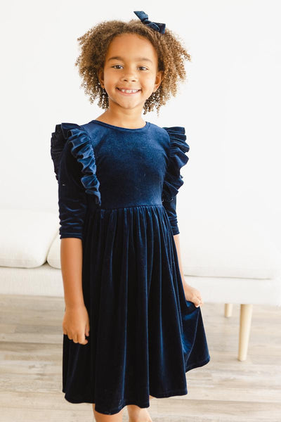 Mila & Rose:  Navy Velvet Ruffle Twirl Dress