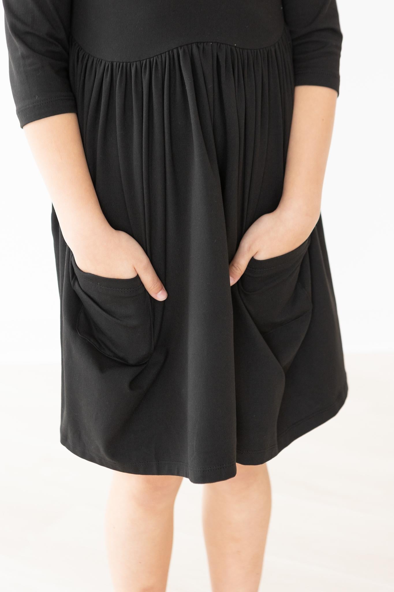 Mila & Rose:  Black 3/4 Pocket Twirl Dress