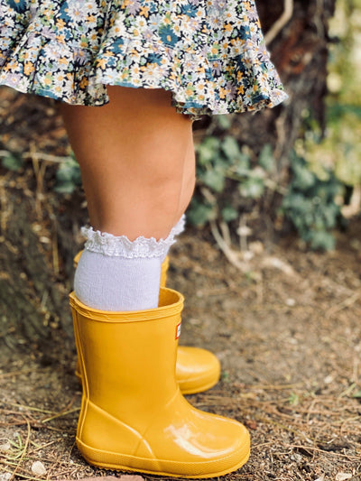 Little Stocking Co. Lace Top Knee Highs: White