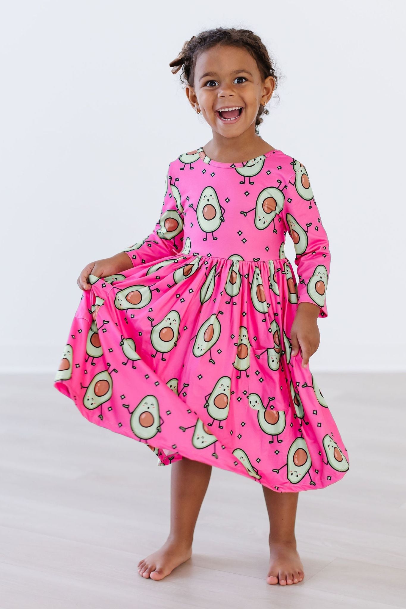 Mila & Rose:  Happy Avocados 3/4 Sleeve Pocket Twirl Dress