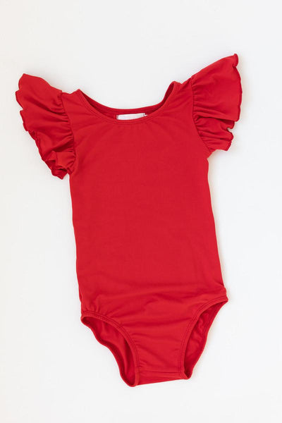 Mila & Rose:  Red S/S Flutter Sleeve Leotard