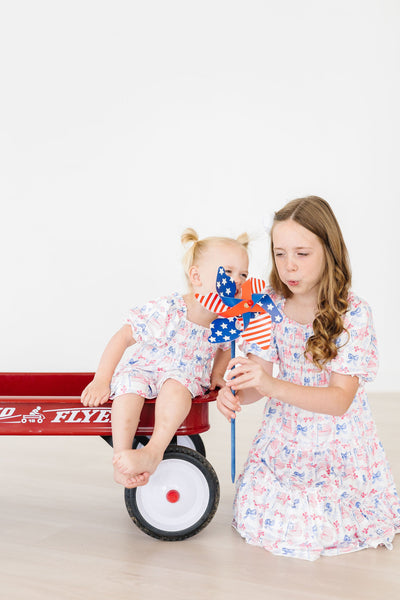 Mila & Rose:  Vintage Flags Smocked Ruffle Dress