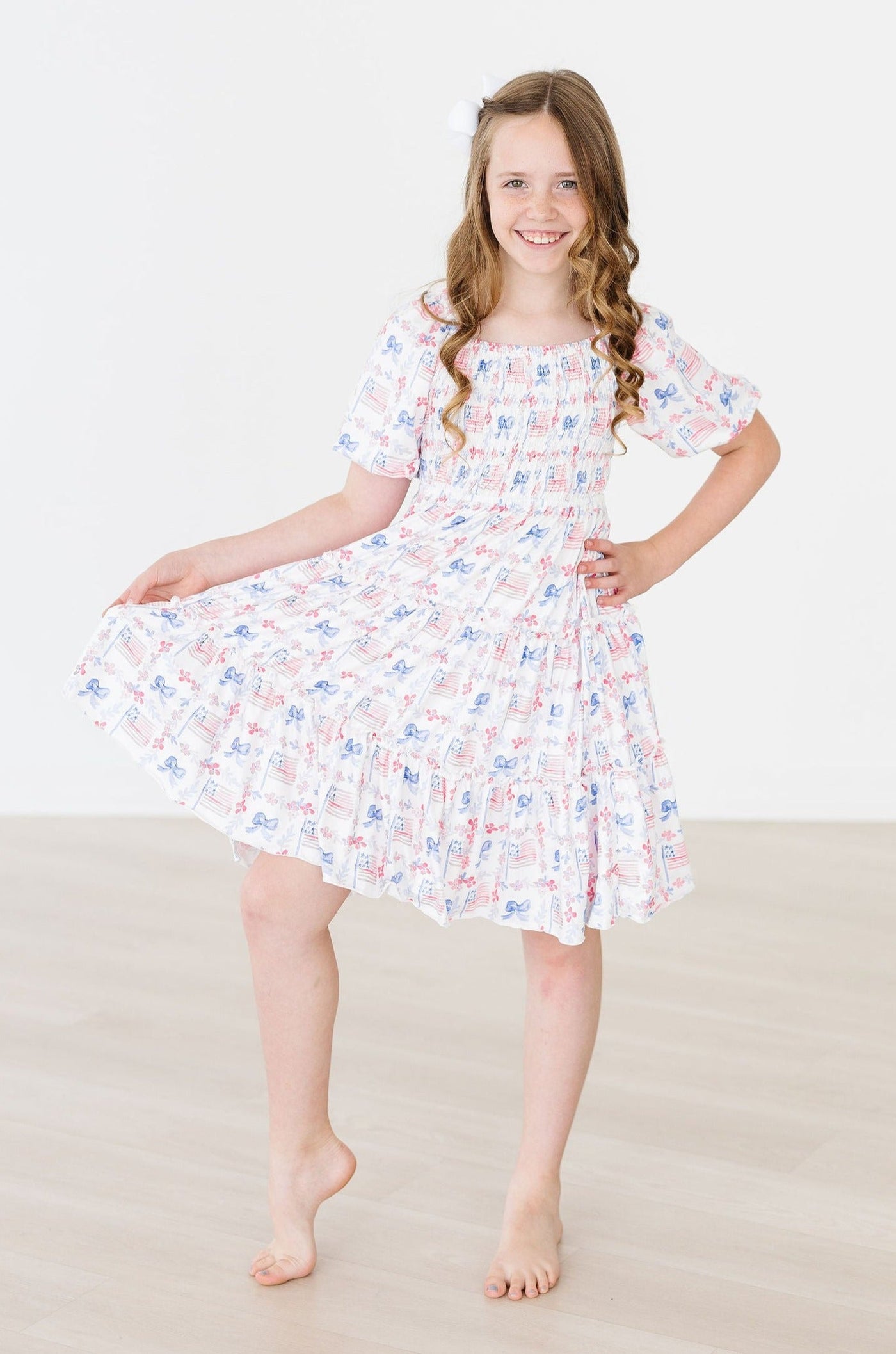 Mila & Rose:  Vintage Flags Smocked Ruffle Dress