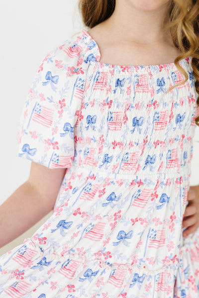 Mila & Rose:  Vintage Flags Smocked Ruffle Dress