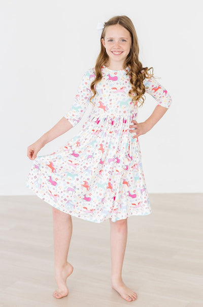 Mila & Rose:  Unicorn Wish 3/4 Sleeve Pocket Twirl Dress