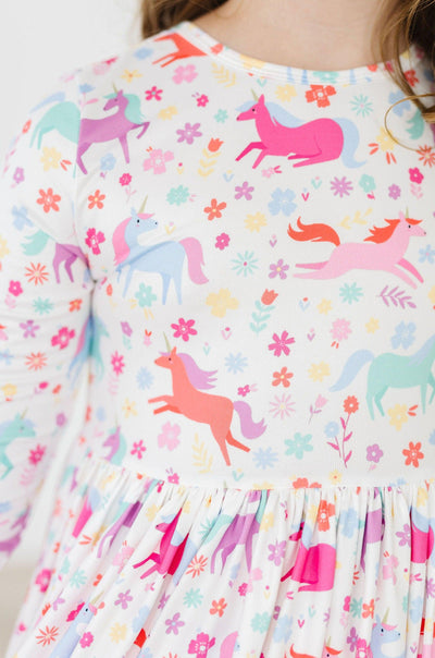 Mila & Rose:  Unicorn Wish 3/4 Sleeve Pocket Twirl Dress