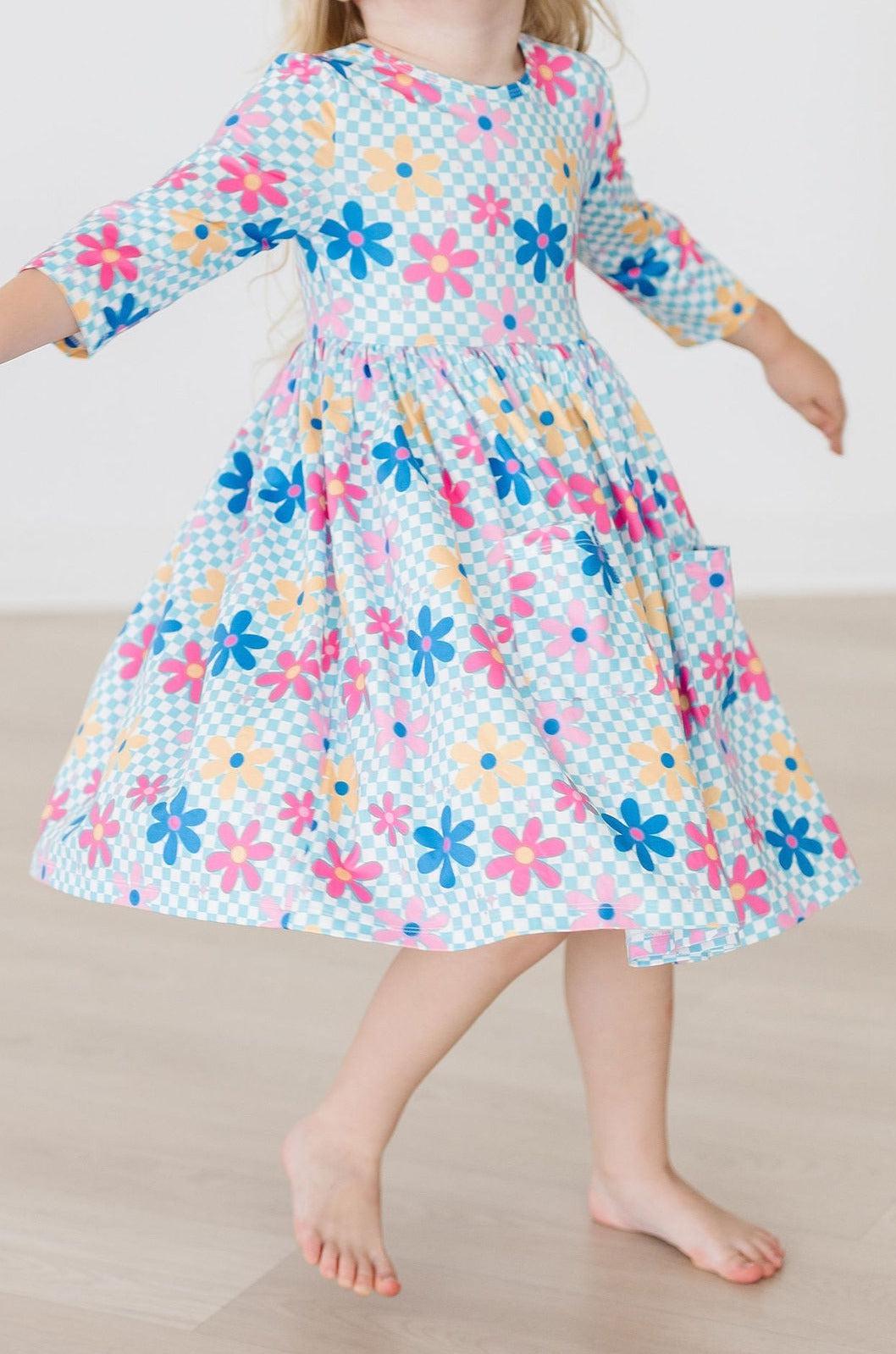 Mila & Rose:  Crazy Daisy 3/4 Sleeve Pocket Twirl Dress