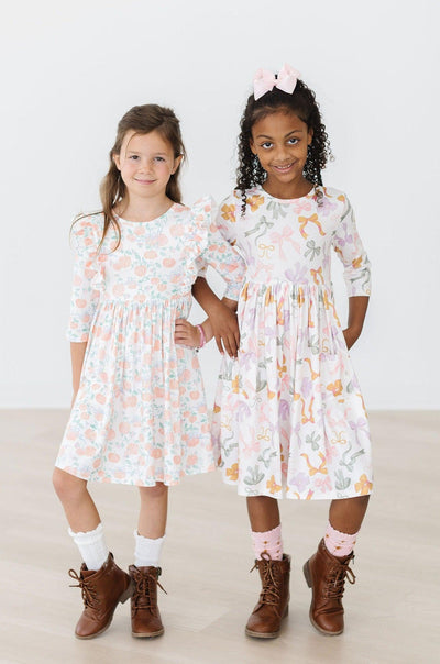 Mila & Rose:  Boho Bows 3/4 Sleeve Pocket Twirl Dress