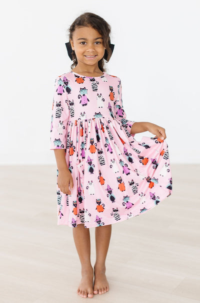 Mila & Rose:  Purr-fectly Spooky 3/4 Sleeve Pocket Twirl Dress